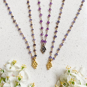 Amethyst and Tanzanite Crystal Necklace, 14k Gold Filled or Sterling Silver, February and December Birthstones, Gifts for Her