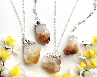 Raw Citrine Crystal Necklace, Bohemian Layering Natural Gemstone Jewelry, November Birthstone Jewellery, Gifts for Her, Zodiac Jewelry