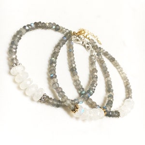Rainbow Moonstone and Labradorite Crystal Bracelet, Bohemian Bracelet, Natural Gemstone Jewelry, Gifts for Her, Bridesmaid, Birthday