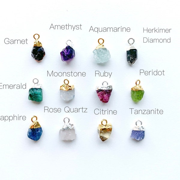 Charm pierre de naissance en cristal brut, bijoux personnalisés, bijoux pour mois de naissance, cadeaux pour elle, bijoux minimalistes, breloque pour collier, demoiselle d'honneur