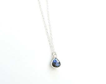Labradorite Necklace, Sterling Silver Chain, Dainty Teardrop Natural Gemstone Minimalist Necklace, Crystal Birthstone Jewelry, Gifts for Her