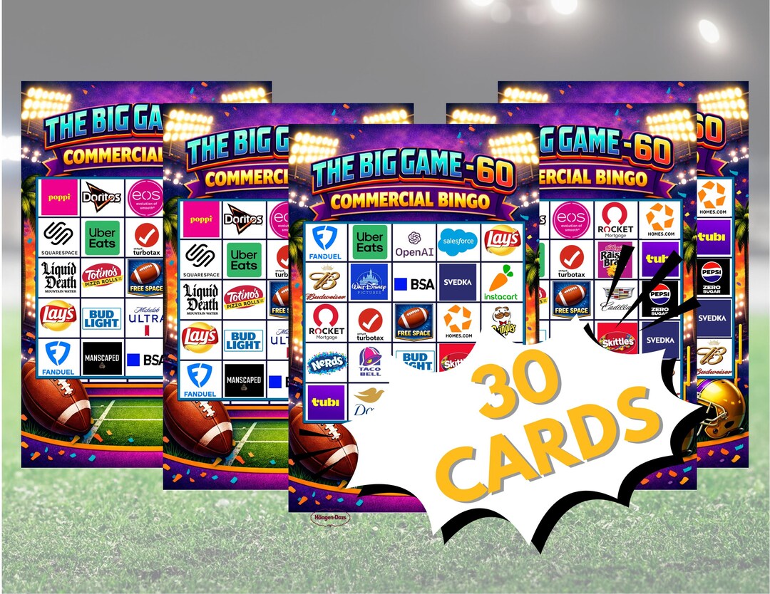 2026 Big Game 60 Commercial Bingo Cards – 30 Unique Cards (digital ...