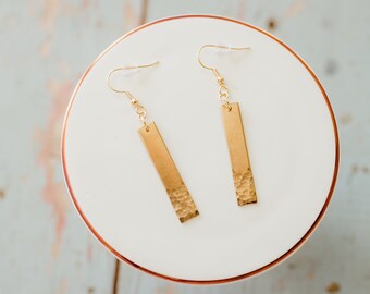 Hammered Brass Earrings, Hammered brass dangle earrings, Brass boho earrings, Minimalist earrings, bohemian earrings, brass drop earrings