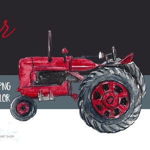 Red Tractor Watercolor Clipart File, Farm themed clipart, hand-illustrated graphics, Country Clipart, Instant Digital Download