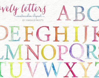 Watercolor Clip Art - Alphabet-Personal Use-Instant Download-Letters-Words-ABC- Font