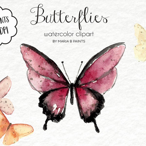 Watercolor Clip Art - Butterflies, Butterfly, Flutter, Insect, Nature, Fly, Soft, Beautiful, Spring, Pretty, hand-painted, instant download