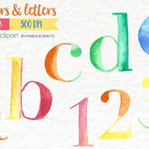 Alphabet clipart for teachers, watercolor letters, Numbers Clipart, abc clipart, Digital Letters, Alphabet letters, abc letters, numbers art