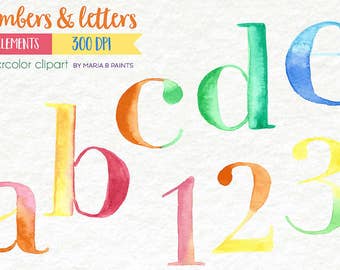 Alphabet clipart for teachers, watercolor letters, Numbers Clipart, abc clipart, Digital Letters, Alphabet letters, abc letters, numbers art