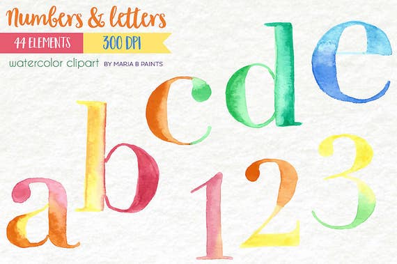 Alphabet Clipart For Teachers Watercolor Letters Numbers Etsy
