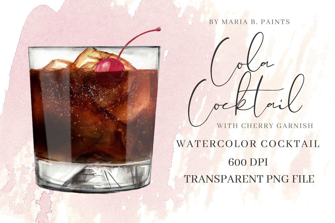 Jack & Coke Cola Cocktail Watercolor Clipart Drink Illustration