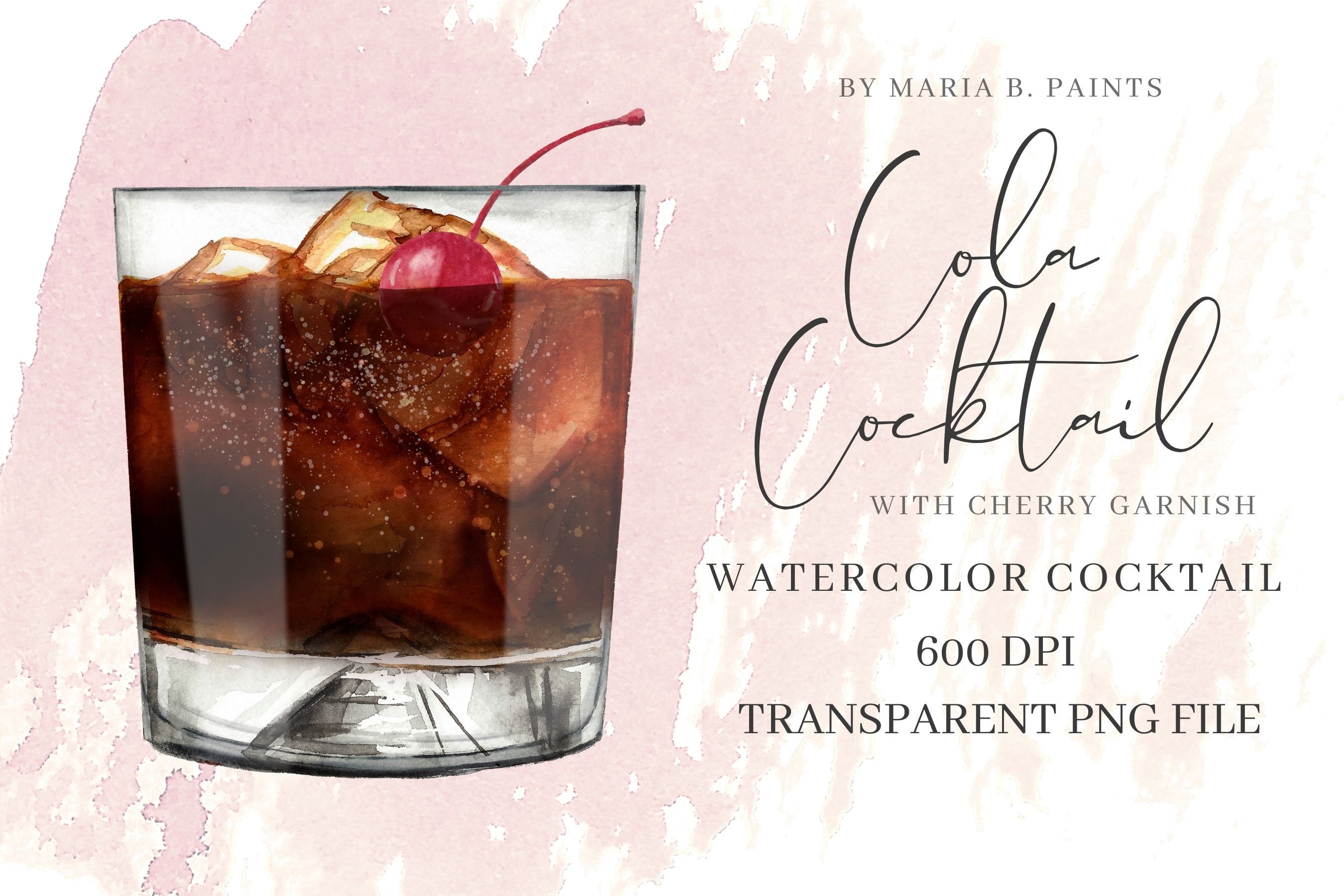 Jack & Coke Cola Cocktail Watercolor Clipart Drink Illustration