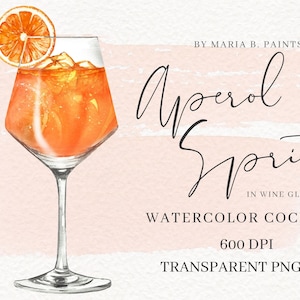 Aperol Spritz Cocktail Watercolor Clipart Drink Illustration, Wedding Bar, Classic Drink, Watercolor Cocktail Orange Drink Square Wine Glass