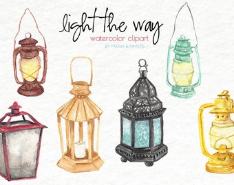 Watercolor Clip Art - Lanterns - Instant Download - Personal Use - Light - Lamp - Colorful - Bulb - Oil Lamp -Chinese Lantern