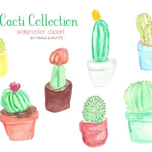 Hand bemalt Aquarell ClipArt - Kakteen, Topfpflanzen, Natur, Blätter, saftig, Instant Download, persönlichen Gebrauch