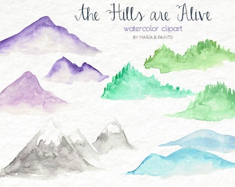 Watercolor Hills Clip art Mountains, Nature, Simple, Rolling Hills, Mountain top, Nature, Horizon Landscape Graphics