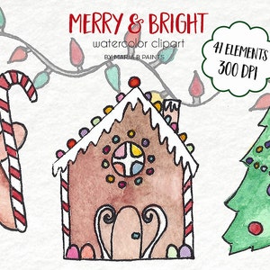 Watercolor Clip Art - Christmas-Personal Use -Tree-Presents-Instant Download-Gumdrops-Peppermint-Wreath-Garland-Gingerbread-Ornaments