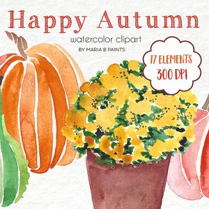 Pumpkin Clipart, Fall Clipart, Autumn Clip Art, Gourd Art, Halloween Clipart, Watercolor Clipart, Holiday Clipart, jack-o-lantern