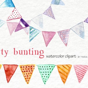 Pennant Clip Art, Bunting Clip Art, Banner Clipart, Party Clipart, Watercolor Banner Clipart, Birthday Clipart, Watercolor Birthday Clipart