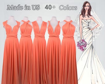 coral and gold bridesmaid dresses