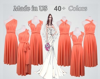 Coral bridesmaid dresses Short infinity dress  Convertible wrap dress Short bridesmaid dress Rustic bridesmaid dresses Wrap dresses