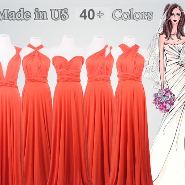 Strapless Multi Wear Convertible Bridesmaid Dresses Coral