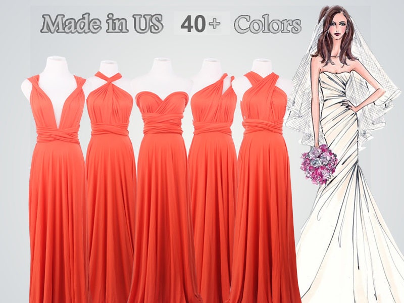 Dark Coral Long Bridesmaid Dress ...