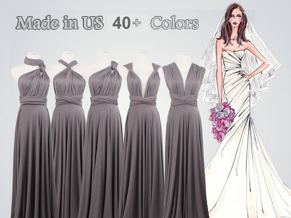 Long Grey Convertible Bridesmaid Dress