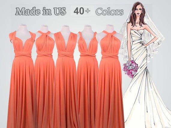 Coral Bridesmaid Dress Floor Length Convertible Dress Long