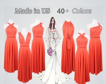 Dark Coral short bridesmaid dress short infinity dress convertible dress coral infinity wrap dress special occasion womens dresses