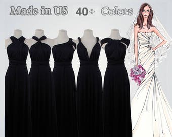 Black long bridesmaid dress infinity bridesmaid dress long infinity dress black bridesmaid convertible wrap dress, prom dress