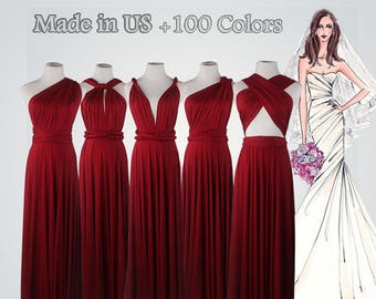Red Bridesmaid Dresses Wine Red Dress,Bridesmaid gown long bridesmaid dress infinity long infinity dress bridesmaid convertible wrap dress