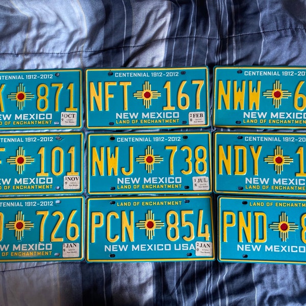 Real USA License plates from New Mexico.  Turquoise and yellow. Actual plates pictured.  Pick your specific plates