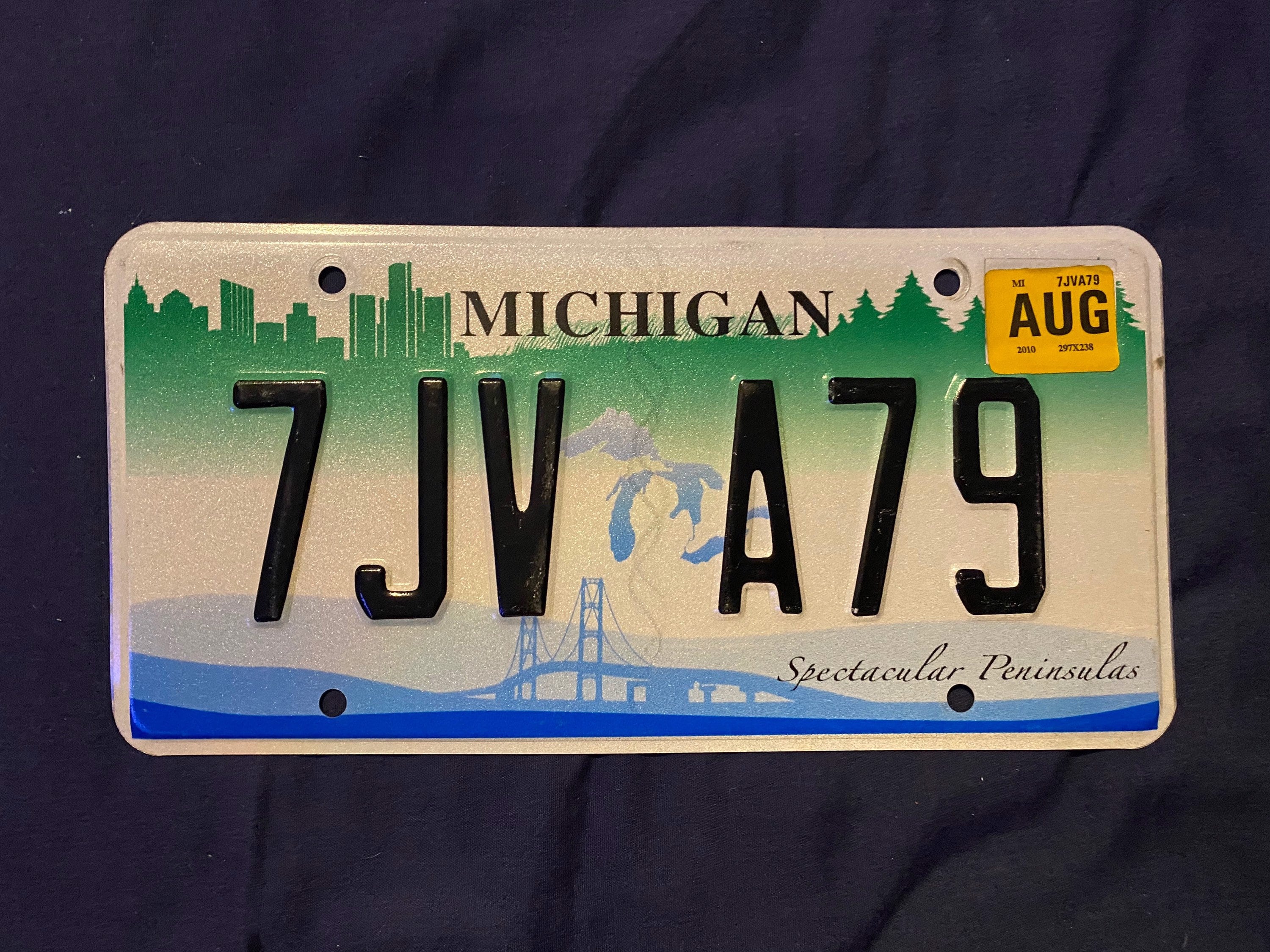 Real USA License plate Michigan 7JV A79 August 2010 Etsy