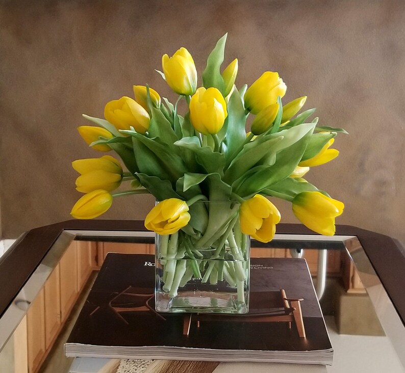 Yellow Real Touch Flowers Centerpiecetulips Spring Table Etsy Norway