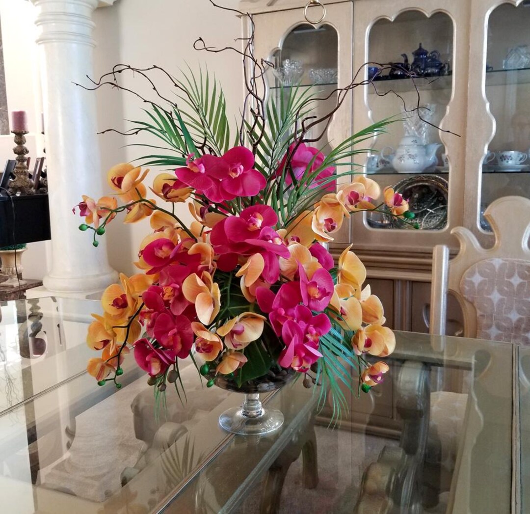 Real Touch 0range/magenta Orchid Arrangement in Glass Vase-orange ...
