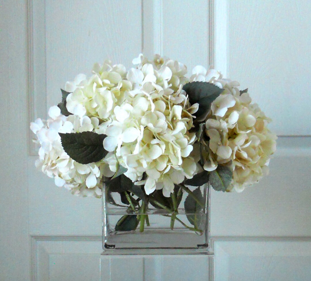 SILK White&cream Hydrangea Arrangement-modern Farmhouse Decor-flower ...