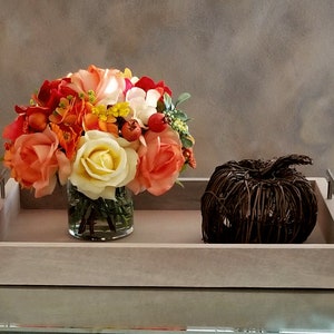 Fall Silk Flowers Centerpiece-Artificial Flowers-Thanksgiving Flowers Centerpiece-Faux Autumn Arrangement-Orange/Yellow Flowers Centerpiece image 2