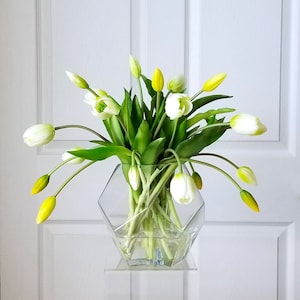 White Real Touch Flowers Centerpiece-White Tulips Spring Table Arrangement-Real Touch Tulips-White Tulips Table Centerpiece-Spring Tulips