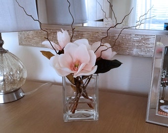 Faux Magnolia Arrangement-Coral Magnolia Natural Touch Flowers Centerpiece-Real Touch Floral Arrangement-Modern Silk Flowers Arrangement