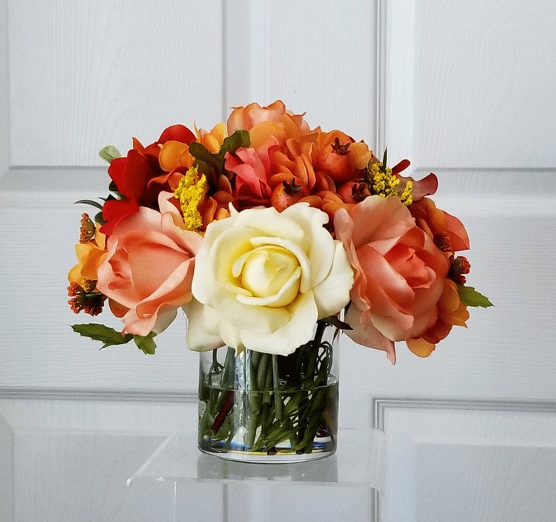 Fall Silk Flowers Centerpiece-Artificial Flowers-Thanksgiving Flowers Centerpiece-Faux Autumn Arrangement-Orange/Yellow Flowers Centerpiece image 3