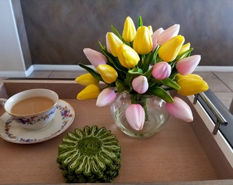 Easter Yellow/Pink Real Touch Flowers Centerpiece-Spring Faux Floral Arrangement-Mother's Day gift-Arrangement-Yellow Tulips