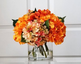 Orange SILK Hydrangea Centerpiece-Fall Orange Flower Centerpiece-Fall Silk arrangement-Silk Floral Arrangement-Autumn Arrangement