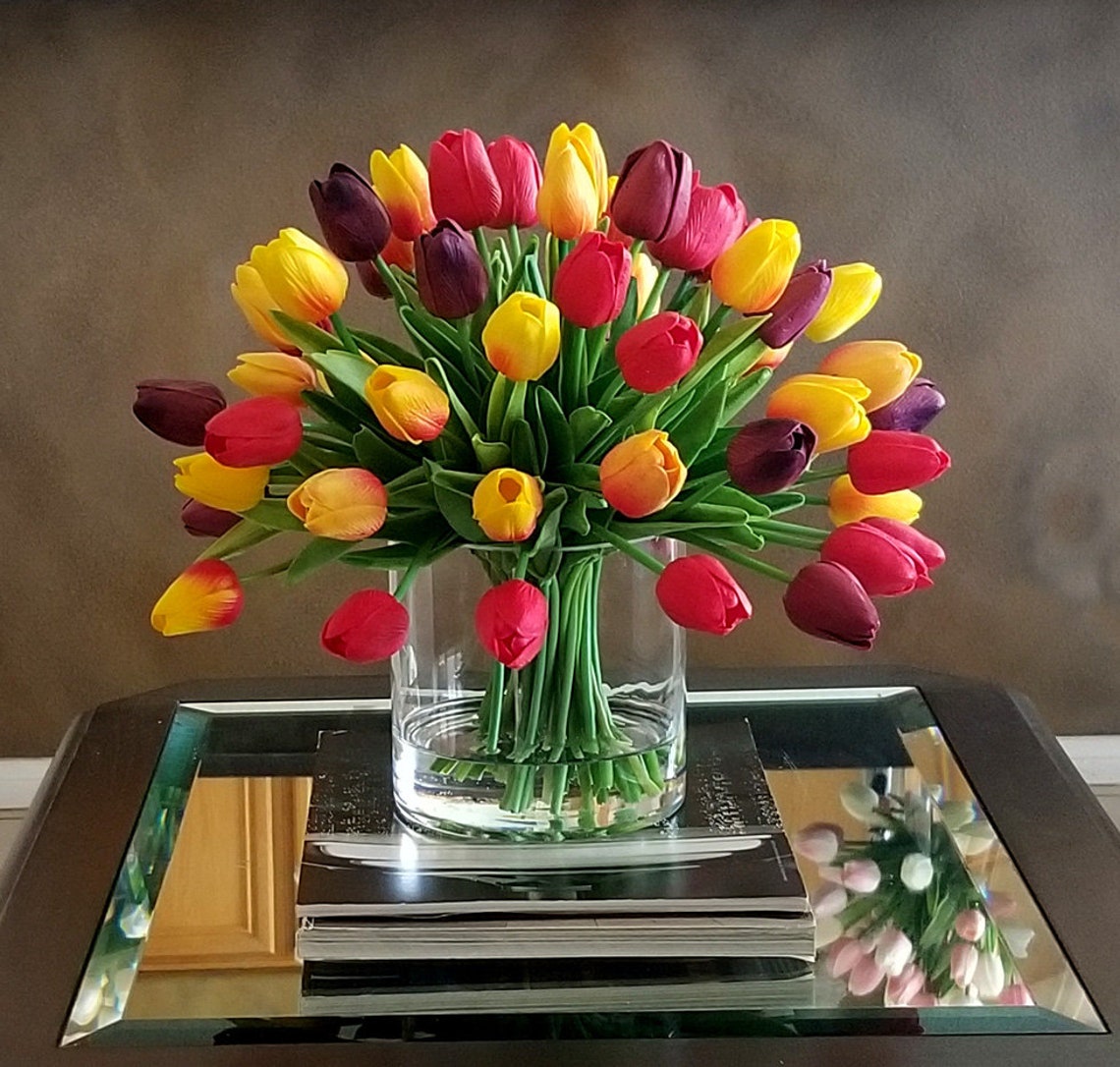 Real Touch Flowers Centerpiecefaux Floral Arrangement Etsy