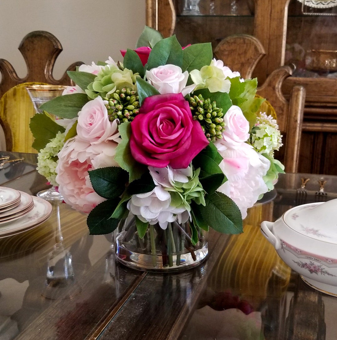 Real Touch Blush Pink Peonies Centerpiece with Pink Baby Breath – Flovery