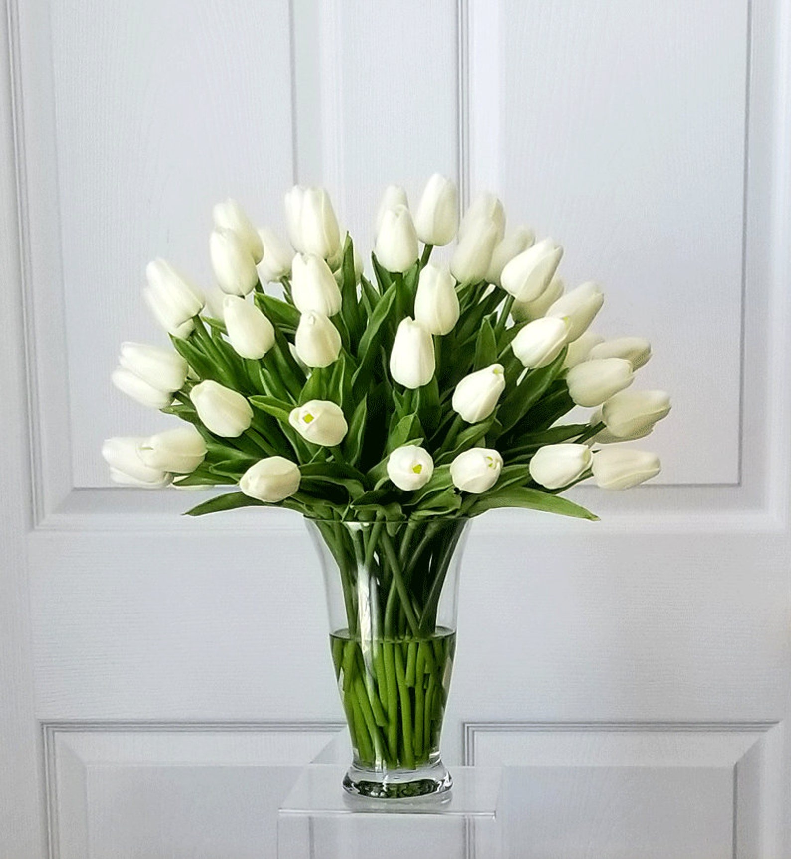 White Real Touch Flowers Centerpiececream Tulips Spring Table Etsy