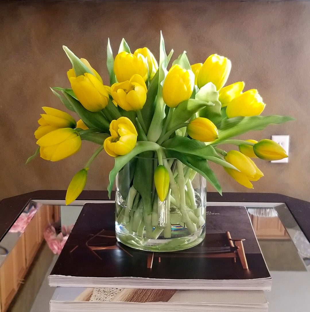 Yellow Real Touch Flowers Centerpiecetulips Spring Table Arrangement