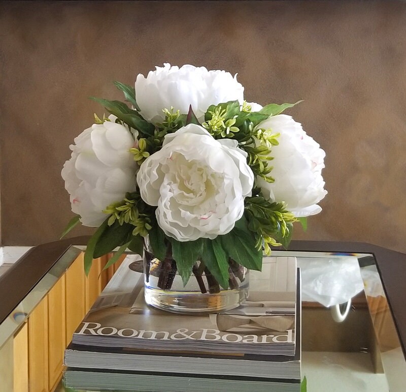 Real Touch Flowers Centerpiecereal Touch Peonieswhite Real Etsy