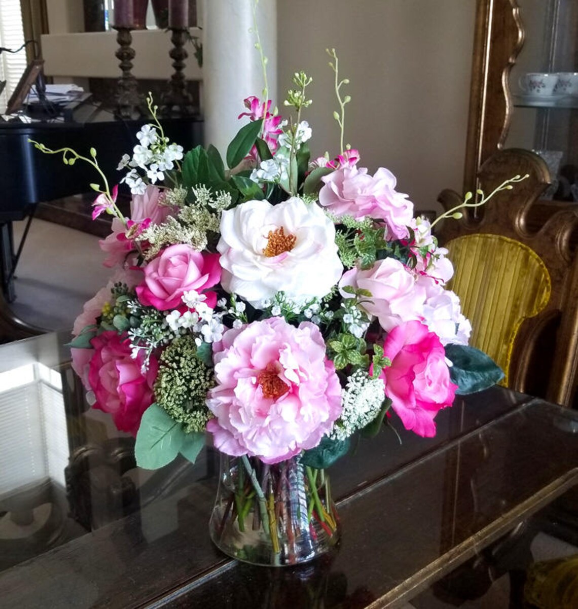 Large Diningroom Centerpiecelarge Real Touch Peonies Etsy
