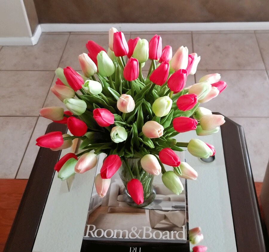 Real Touch Flowers Centerpiecered Tulips Spring Table Etsy