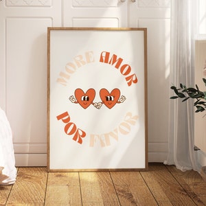More Amor Por Favor Print, Cute Hearts Art, Love Quote, Retro Wall Print, Bedroom Decor, Pink Art Poster, Trendy Wall Art